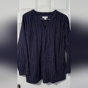 Christopher & Banks Dark Blue Pinstripe Blouse
